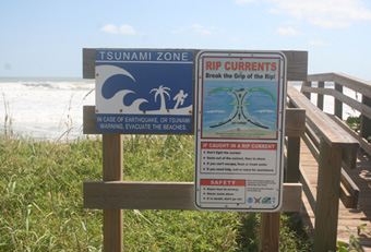 Tsunami warning sign on a Florida Beach.